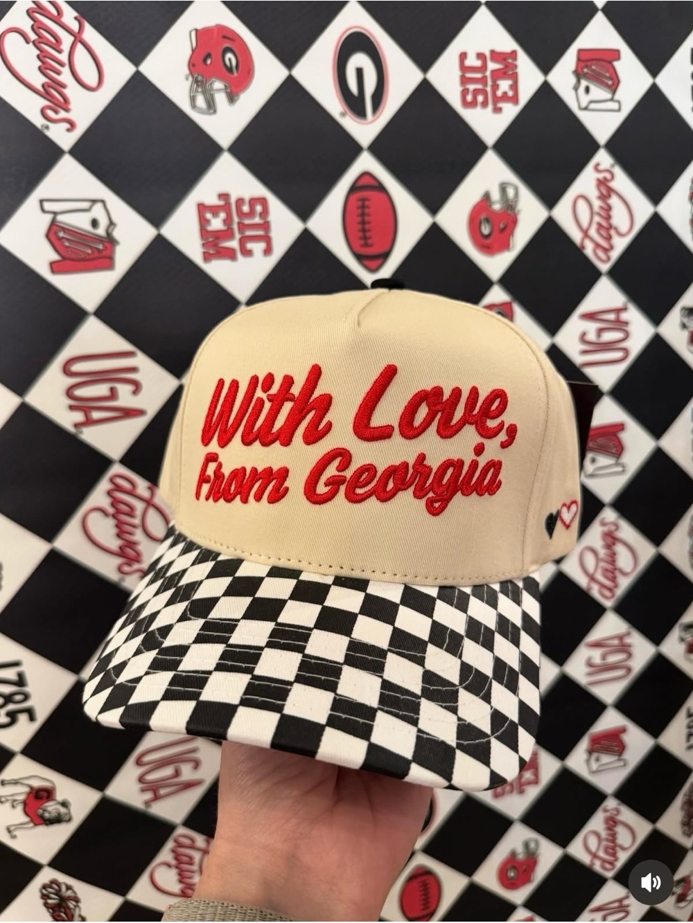 C.C Brand With Love, From Georgia Embroidered Cap - Cream & Black Check